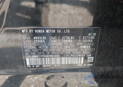 2016 Acura Rlx Advance Package z USA, uszkodzony, nr VIN JH4KC1F93GC001680